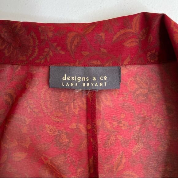 Lane Bryant Chiffon Red Floral Tunic Button Front Elastic Pant Set Women 14 16 - Picture 5 of 16